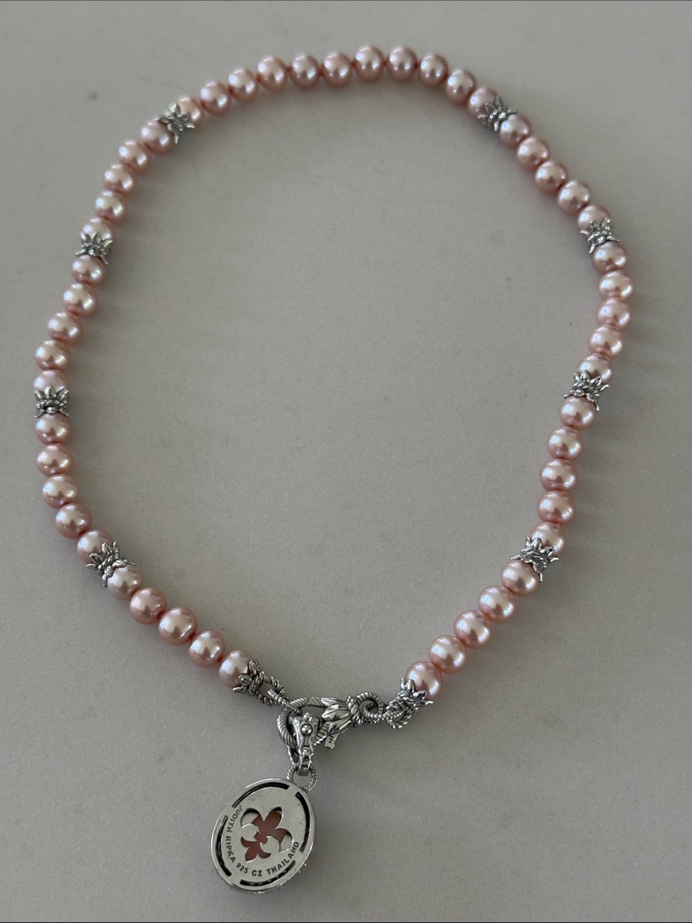 Vintage Judith Ripka sterling silver pink cultured freshwater pearl necklace - Picture 5 of 8